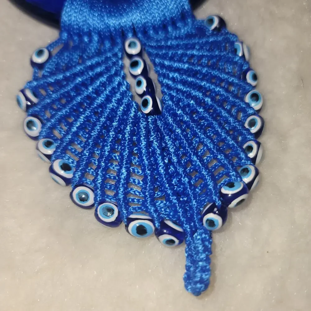 Handmade Blue Evil Eye Talisman Greek Large 4x8 Hanging Good Luck Charm Glass